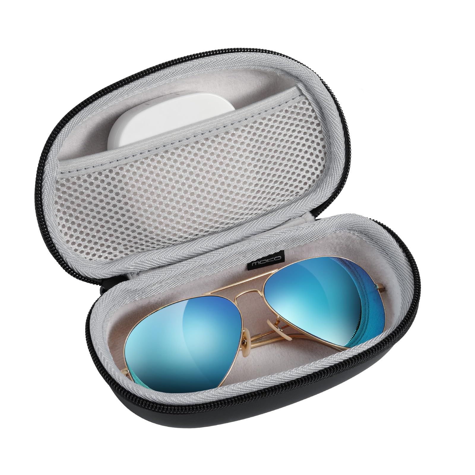 MoKo Estuche para Gafas Multifuncional, 2 en 1 Portátil Funda de Gafas & Funda para Lentes de Contacto para Hombre Mujer, Set Organizador de Gafas para Viaje Hogar Escuela Oficina, Negro & Blanco