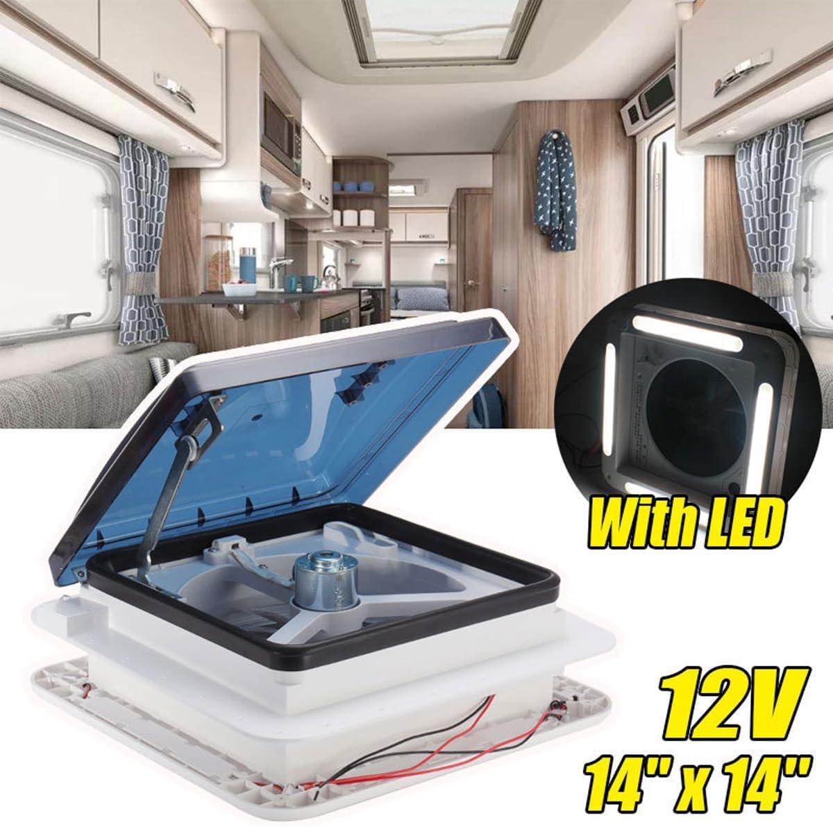RV Caravan Roof Vent Fan,12V RV Air Vent Ventilation Exhaust Skylight with LED Light,5W RV Ventilation Fan,for Motorhome Camper Van Trailer Bathroom(12v)