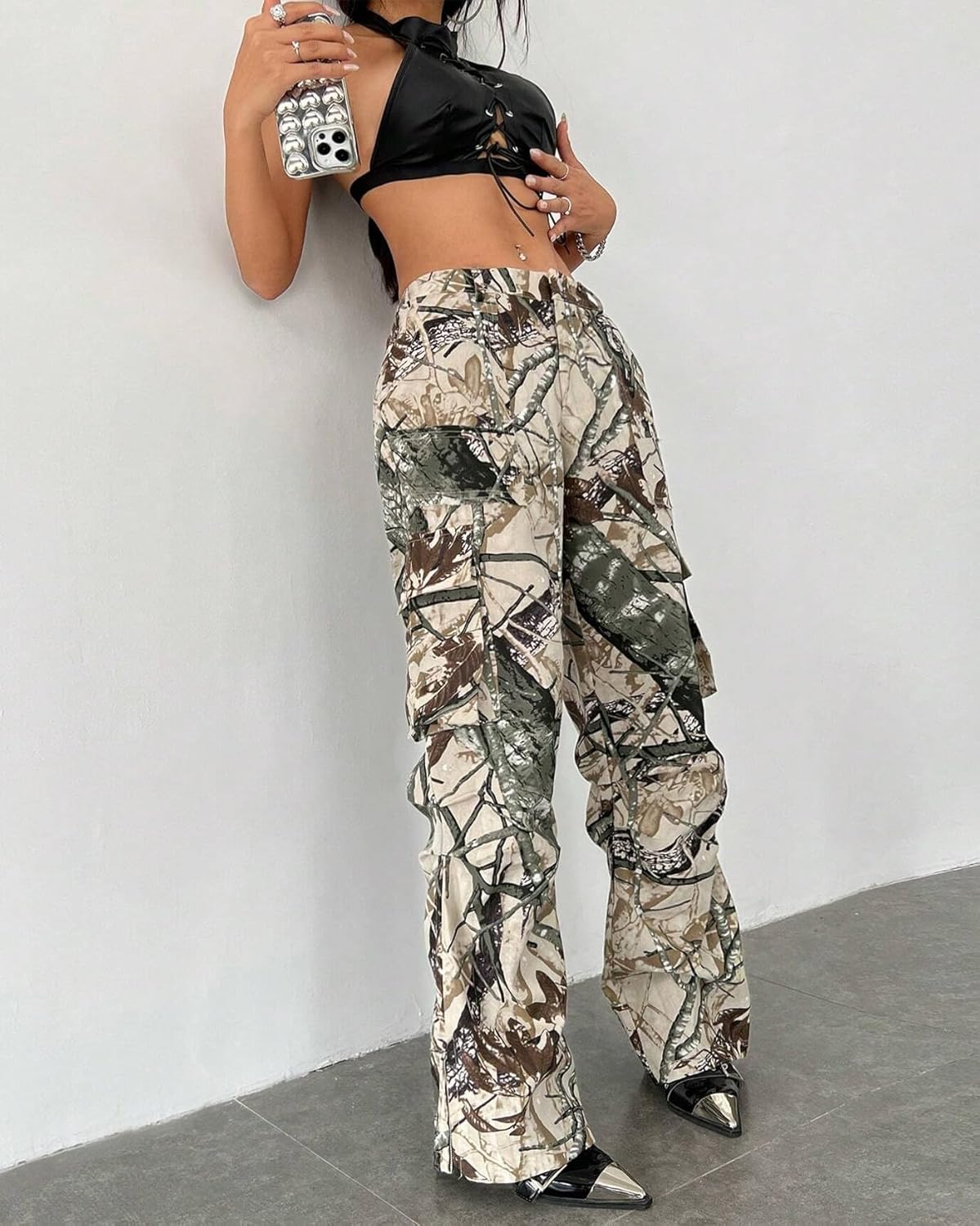 Kedera Women Camo Cargo Pants High Waist Baggy Wide Leg Camouflage Army Fatigue Joggers Trousers - Image 6