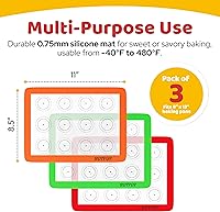 Vista 2 de HOTPOP Esteras de Silicona para Hornear 0.75mm - Láminas de Silicona Antiadherentes para Bandejas de Hornear y para Enrollar con Contornos