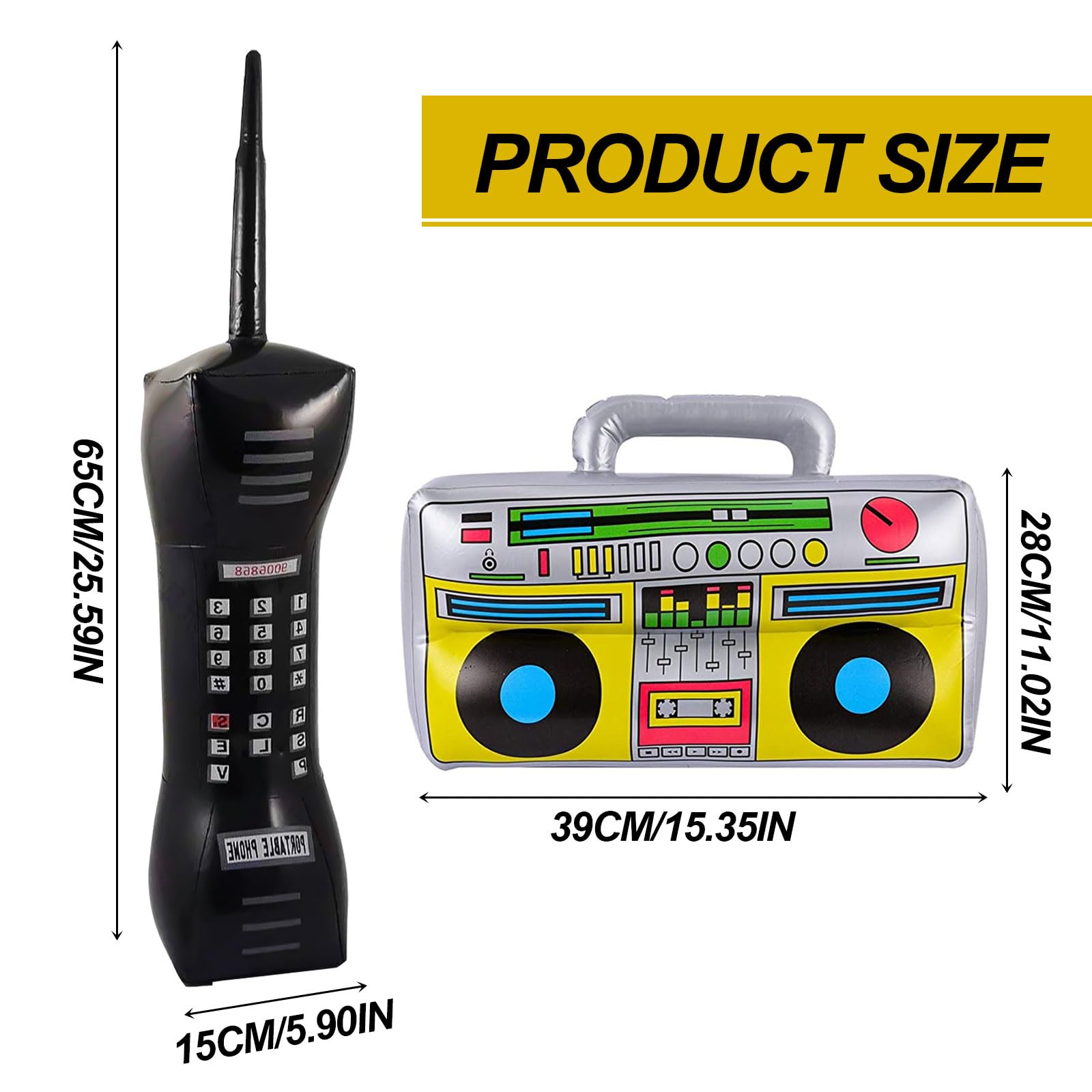 UILYNIU 3 Pcs Inflatable Boom Box, Inflatable Retro Mobile Phone, Inflatable Party Decorations Favors - Image 2