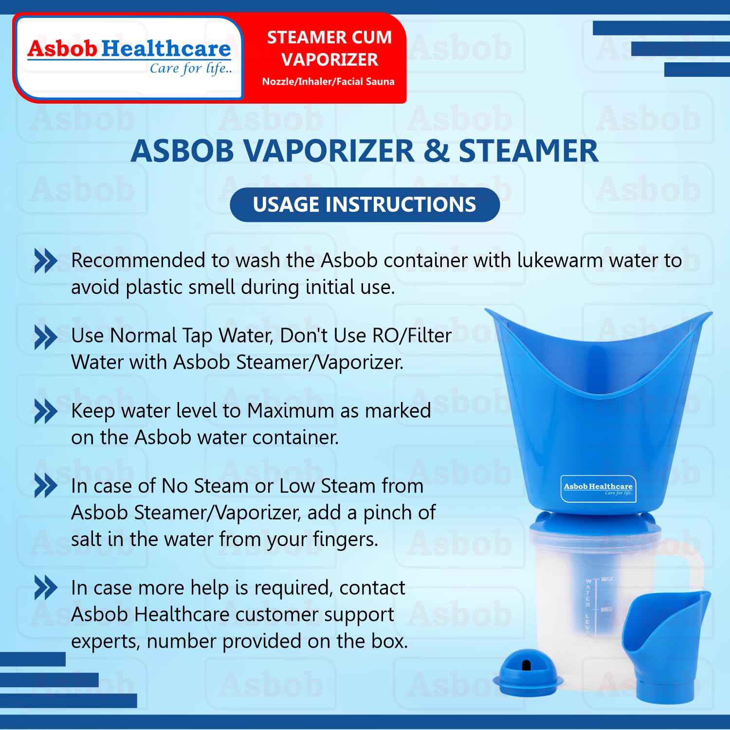 Asbob 3 in 1 steamer for cold and cough, vaporizer steamer for cough, cold and facial, steam inhaler for adult and wagon - blue Asbob 3 in 1 steamer for cold and cough, vaporizer steamer for cough, cold and facial, steam inhaler for adult and wagon - blue