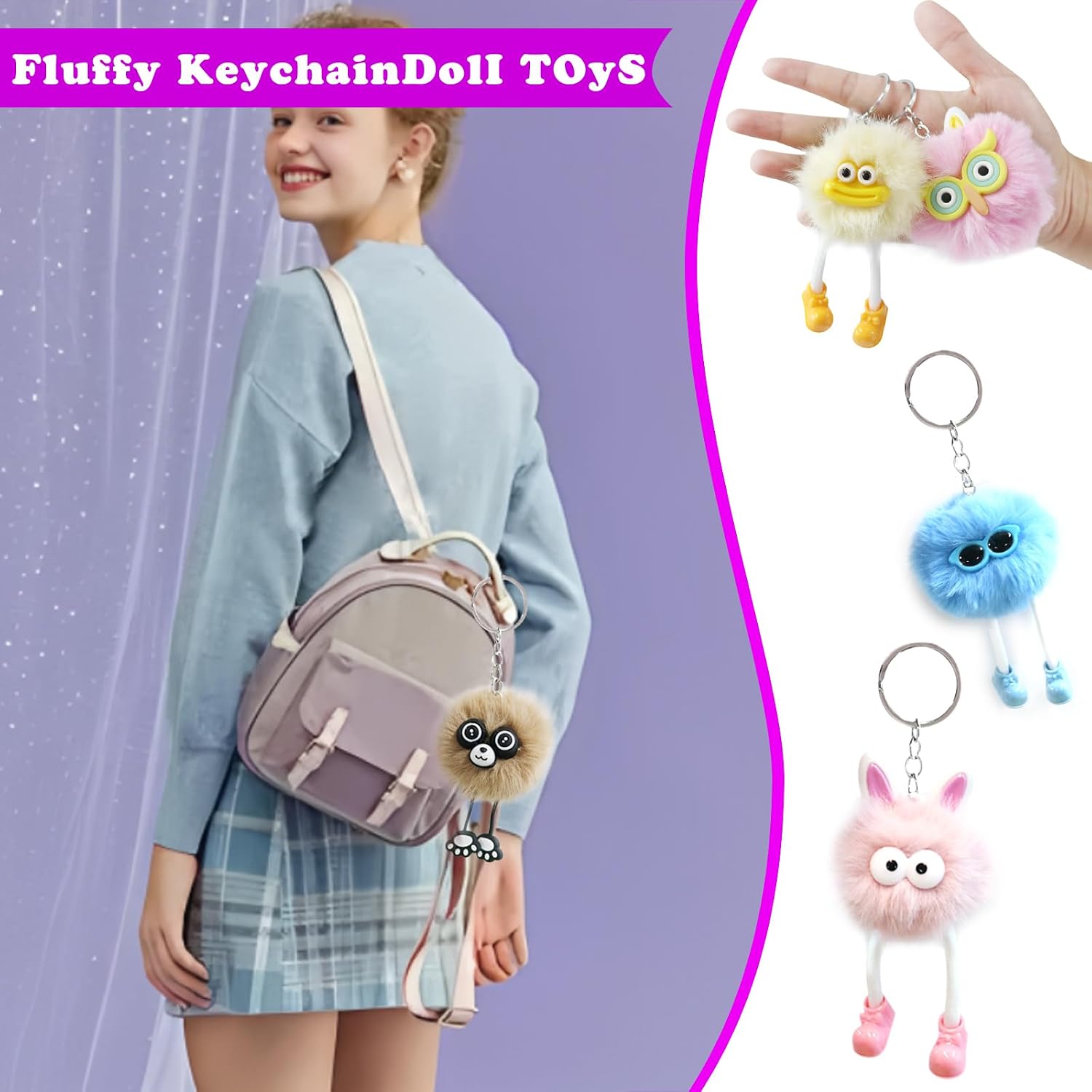 APZ 24 Pcs Cute Kawaii Keychains Plush Keychain Goodie Bags Classroom Prizes Party Favors for Birthday Class Valentines Day Gifts