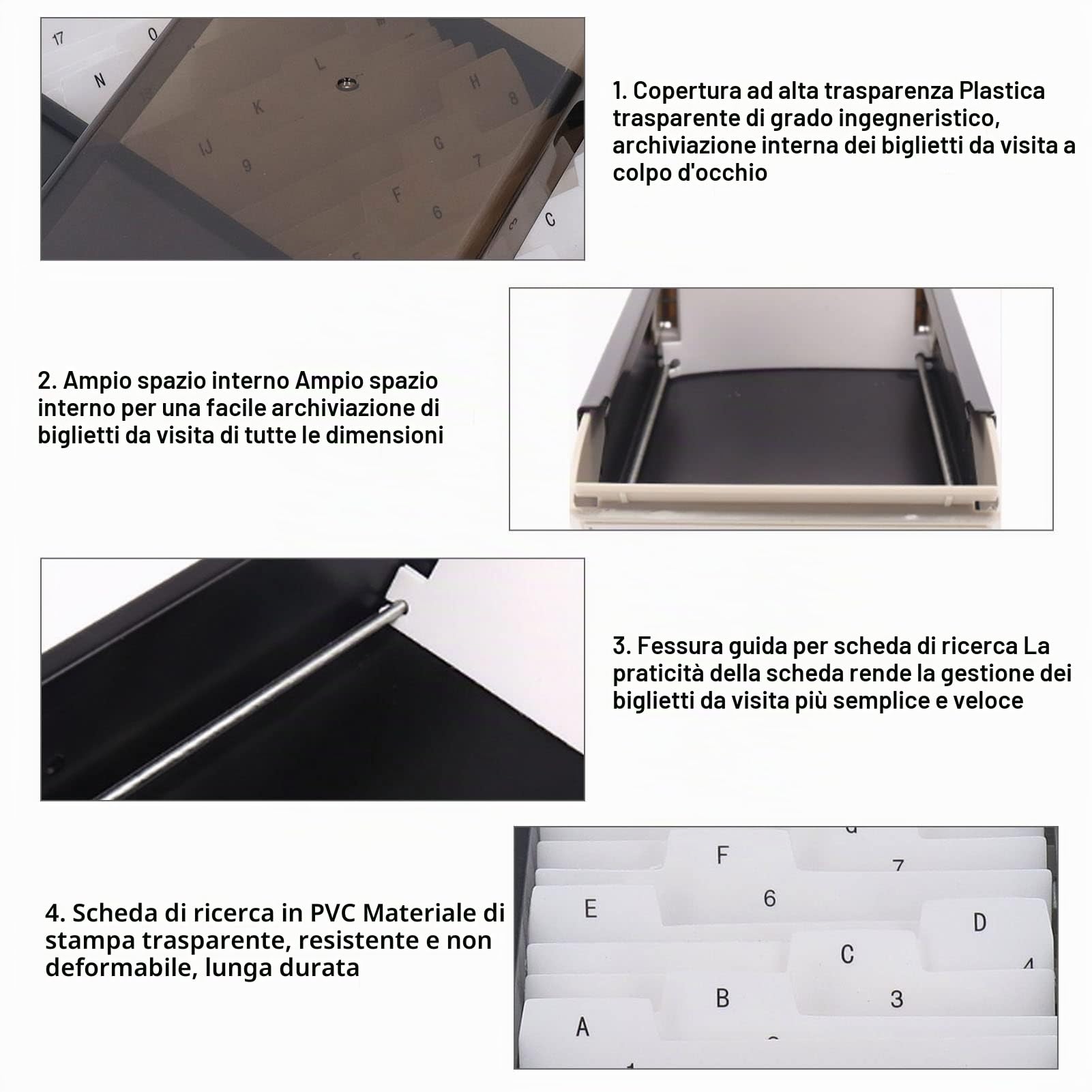 Zerodis Porta biglietti da visita, può contenere fino a 800 biglietti da visita, in metallo e plastica, estensibile, con coperchio trasparente (nero)