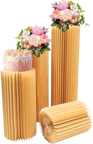 Centros de mesa de boda jarrones de cartón  Columnas de exhibición de flores soporte para decoraciones de mesas de fiesta (champán, 4 unidades,