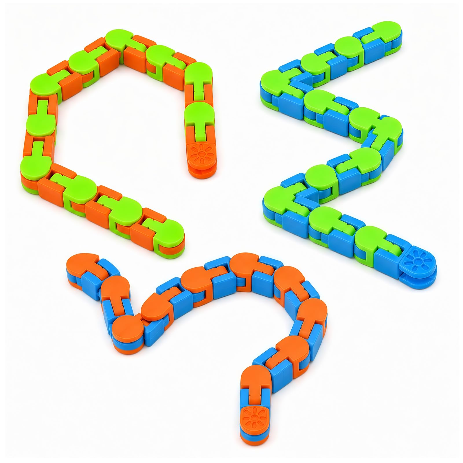 3 Pack Wacky Tracks Fidget Toys - 24 Link Snap and Click Chains