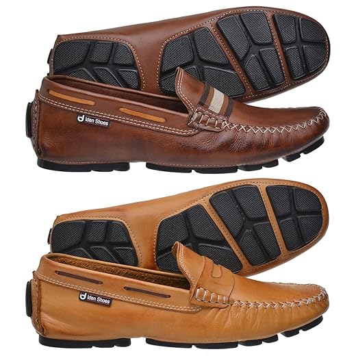 Kit 2 Pares Mocassim Drive Masculino em Couro Legítimo, Leve e Confortável