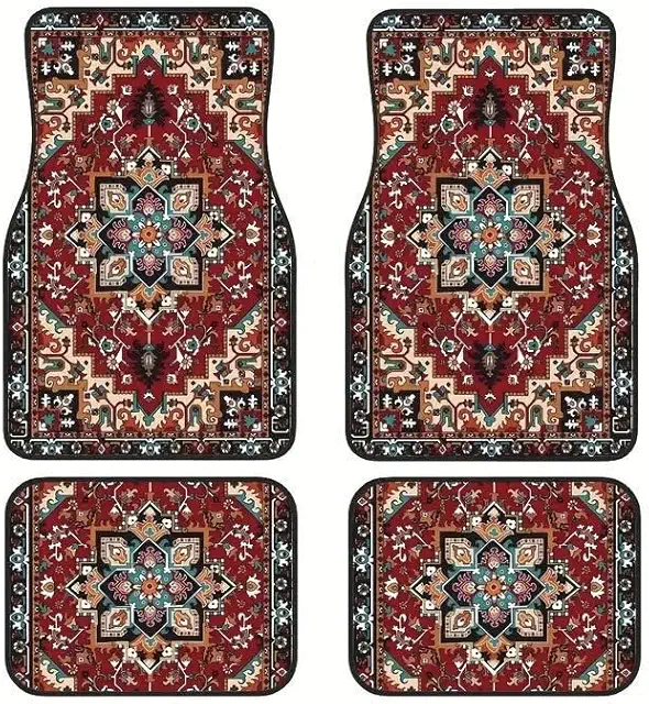 BedEuu Böhmische Auto-Fußmatten-Set, rutschfest, universell für Autos, SUVs, LKWs