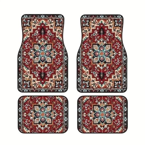 BedExu Bohemian Car Floor Mat Set of 4 - Non Slip All Weather Universal Fit for Cars, SUVs, Trucks - Turkish Persian Design Polyester Fiber(Persian car mat 1)