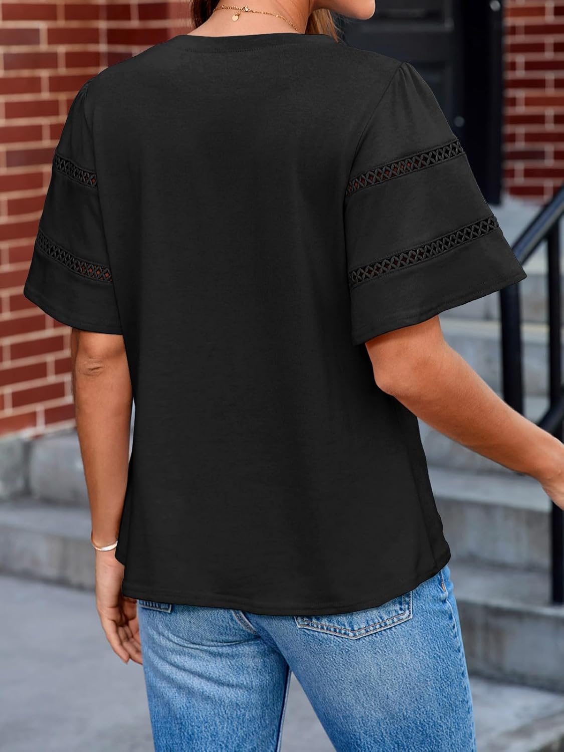 Tankaneo Womens Eyelet Short Sleeve Tops Trendy Casual Loose Fit Tunics Crewneck Summer T Shirts - Image 5