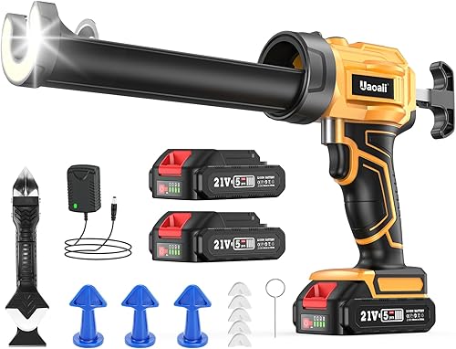 Pistola de calafateo inalámbrica con 2 baterías, funciona con 4 velocidades ajustables, luz LED, adhesivo sin goteo, pistola de calafateo de 10