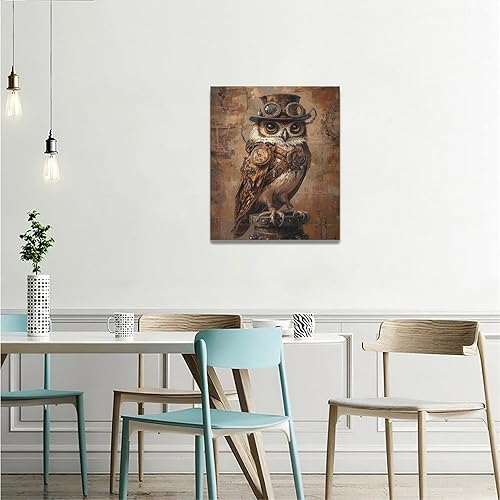 Miniatura 4 de Olivine Arte de pared Steampunk, cuadros de búho, decoración de pared retro, impresiones en lienzo de pájaros punk, pintura enmarcada para sala de