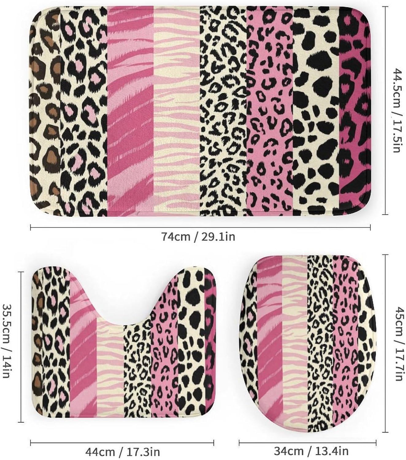 4-Piece Zebra Stripe Leopard Print Bathroom Shower Curtain 72 X 72 Inch, Novelty Animal Pattern Resistant Water Home Decor Include Bath Mat Toilet Lid Cover Non-Slip Rug with 12 Hook image 3
