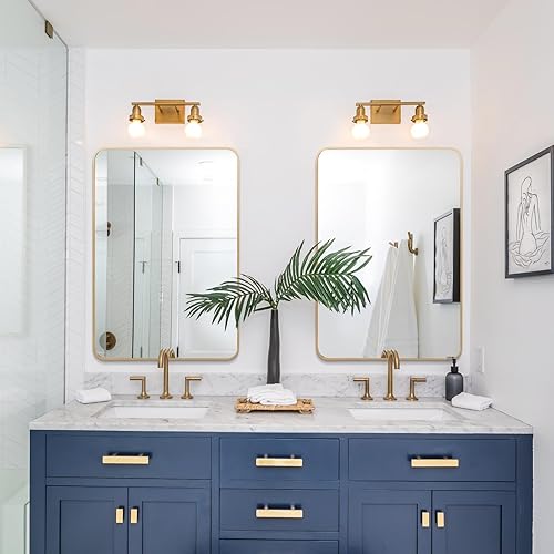 Miniatura 7 de QEQRUG Espejo de pared para tocador de baño, 22 x 30 pulgadas, marco dorado, espejo rectangular para montar en la pared con esquina redondeada