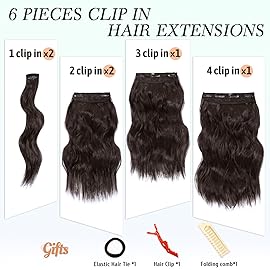 NAYOO Clip in Hair Extensions for Women 14 Inch Short Wavy Curly Dark Brown Hairpieces Full Head Synthetic Hair Hairpieces(6PCS,Dark Brown)