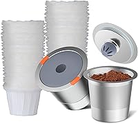 Vista 1 de Reusable k Cup Coffee Filters,Universal stainless steel Refillable k Cups Filter Use for K 2.0 and 1.0 Coffee Makers-brewers (2packs+100 counts)