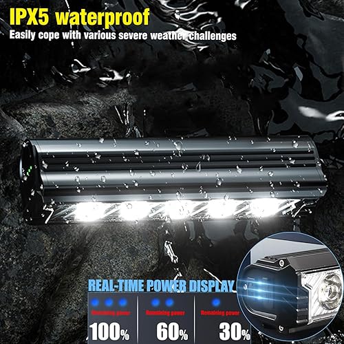 Miniatura 5 de Faro de bicicleta recargable súper brillante, 2800 lúmenes, 5 LED, luz de bicicleta con 5 modos de iluminación, batería recargable USB de 6600 mAh,