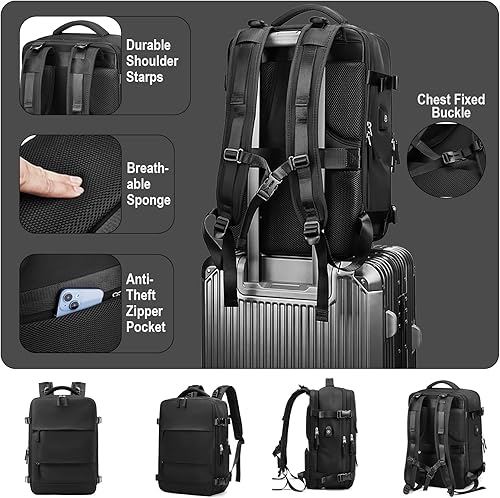 Miniatura 5 de Somago Mochila de viaje con 3 compartimentos grandes, aprobada por aerolíneas, mochila de mano casual, para portátiles de hasta 16 pulgadas, Negro