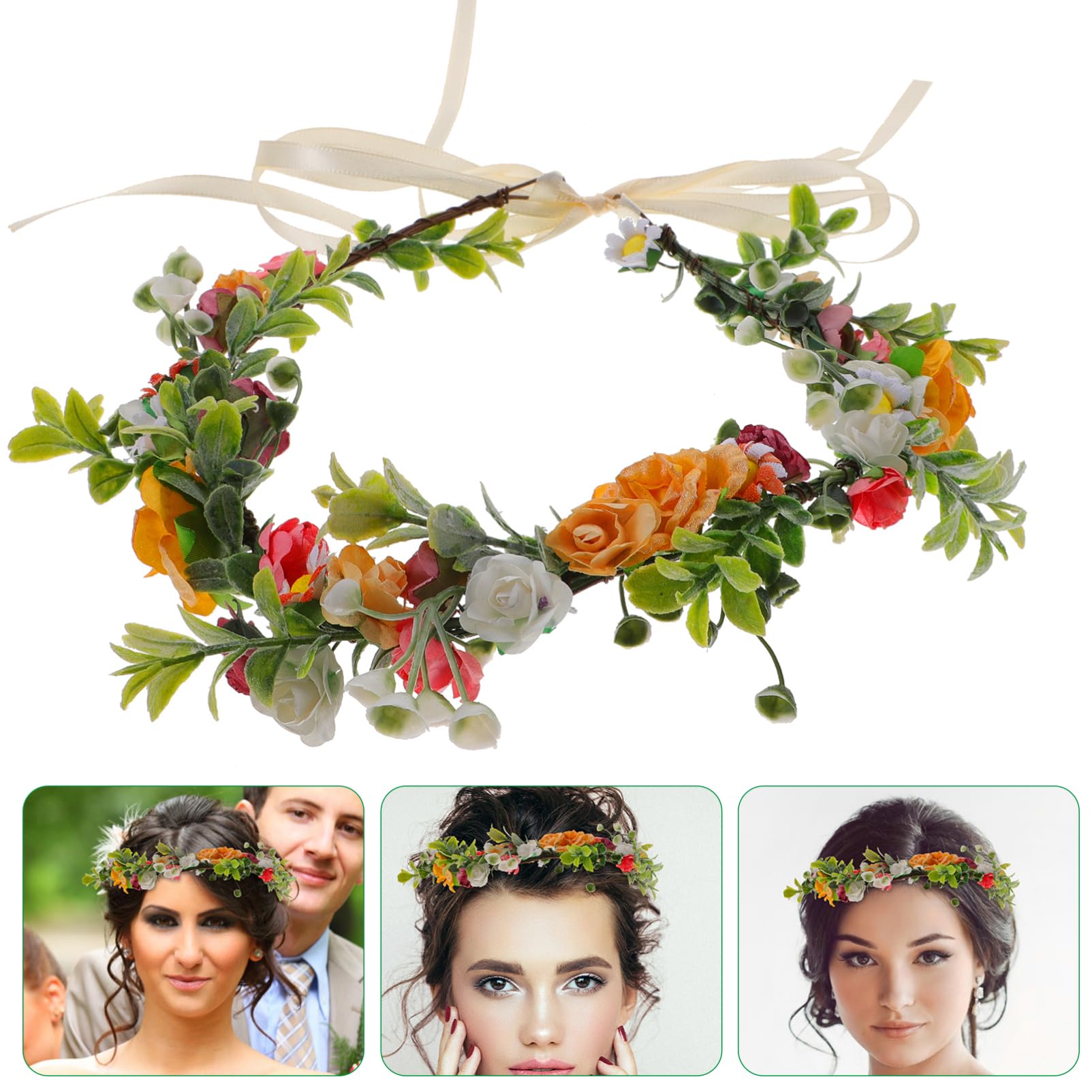 FRCOLOR Bandeau à Fleurs en Tissu Couronne de Cheveux Roses Élégante pour Mariée, Décoration de Tête Chic et Créative pour Séance Photo et Plage