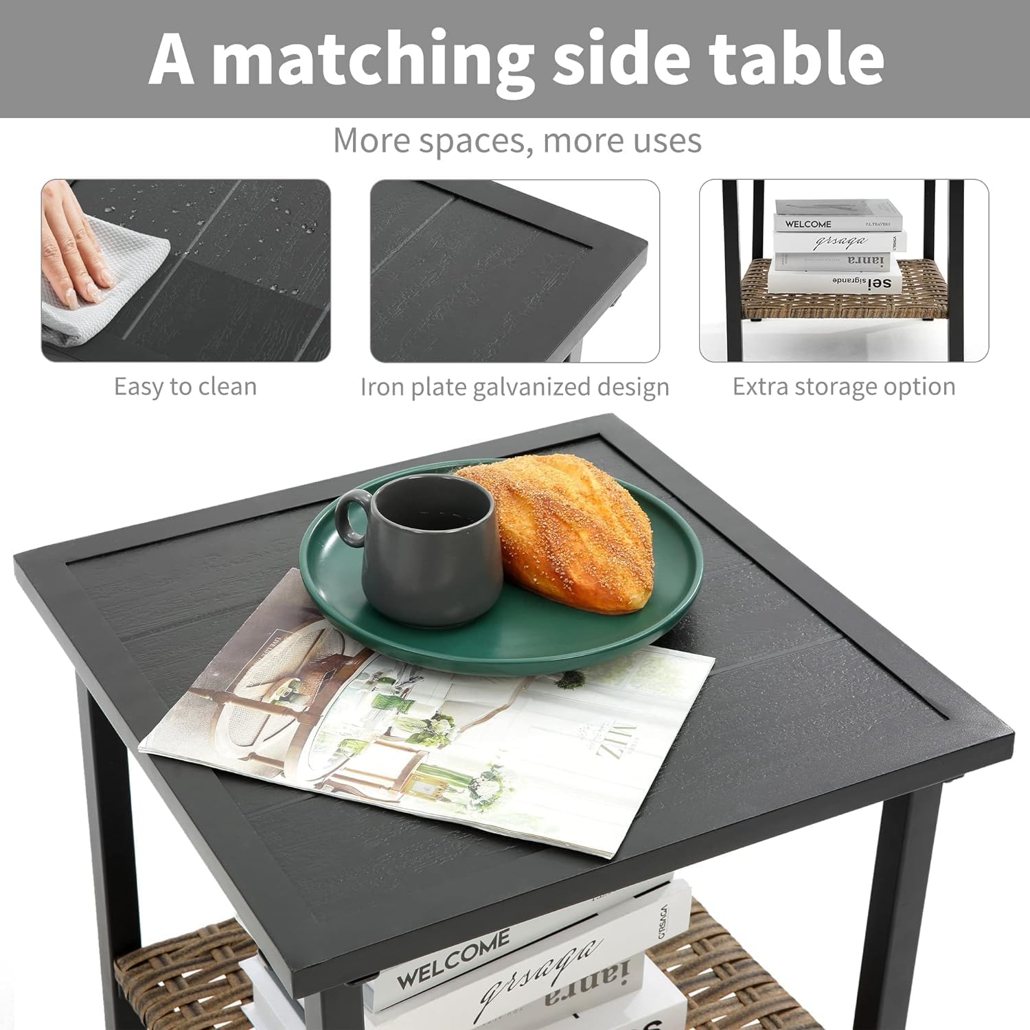 Outdoor Rocking Chairs Set - 3 Pieces Grey Patio Bistro Set Outside Furniture 2 Wicker Rocker Chairs with Grey Cushions and Table for Porch Lawn