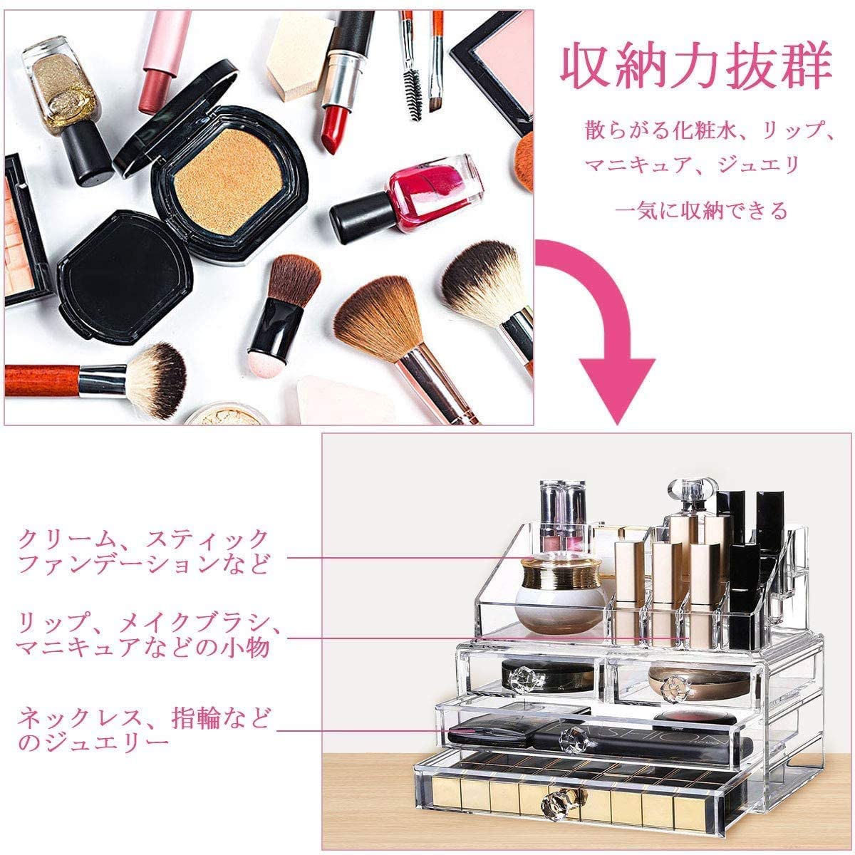Amazon | 化粧品収納ボックス OBOR(オビオア) 化粧品収納ラック 透明