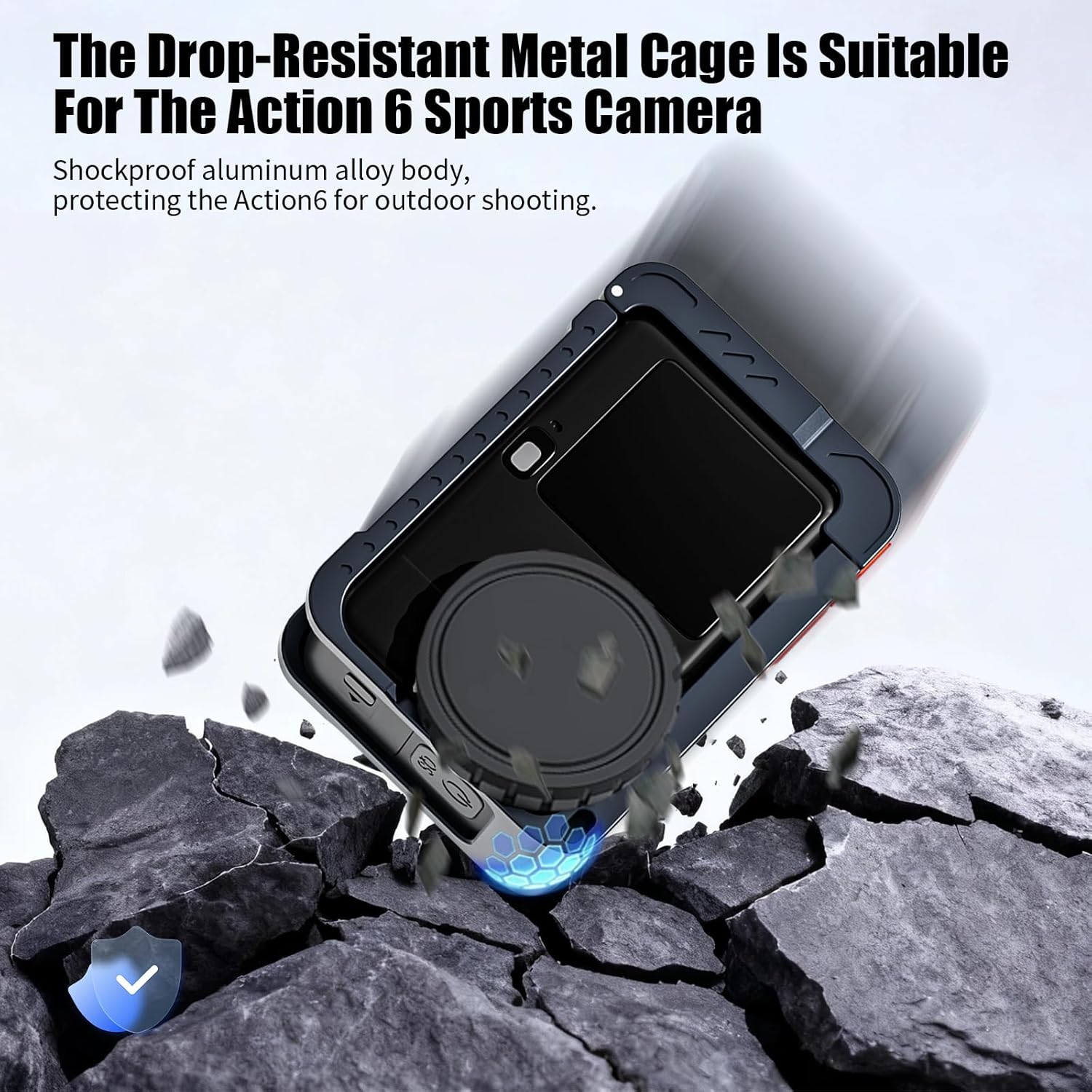 Osmo Action 6 Aluminum Camera Cage, Protective Frame House with Cold Shoe, 1/4" Screw Mount Compatible for DJI Osmo Action 6, Quick Release for Tripod, Horizontal Vertical Shot with Shutter Button