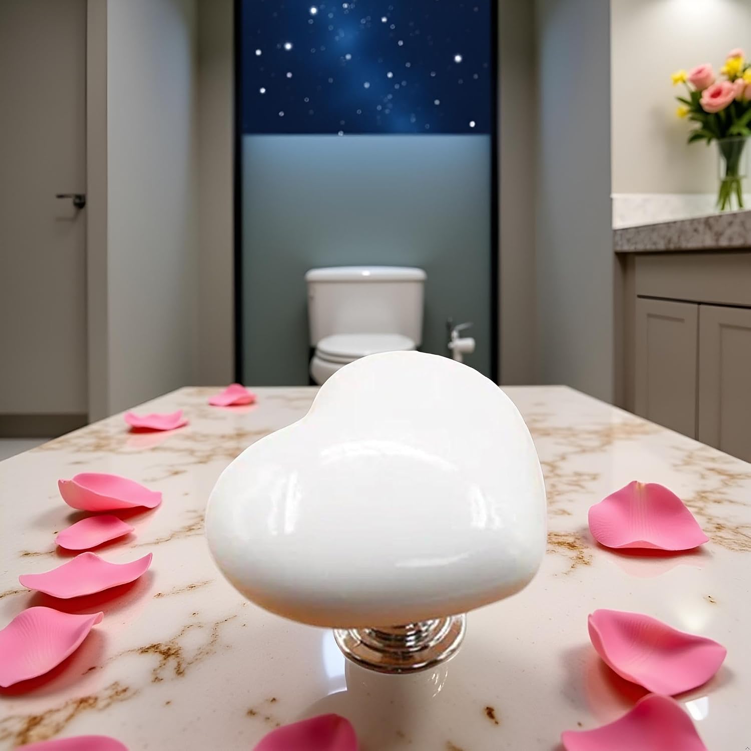 White Love Heart Shaped Toilet Tank Button, Colorful Love Toilet Button, Toilet Push Button Flush Replacement, Toilet Replacement Parts,Portable Accessory Handle Toilet Press Tool Bathroom Fixtures