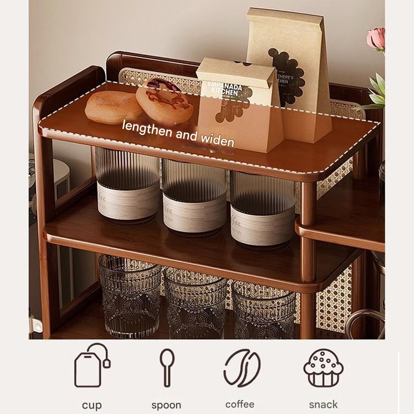 Scolapiatti multistrato in rattan, ripiano in legno di bambù, per soggiorno e cucina, struttura robusta inclusa