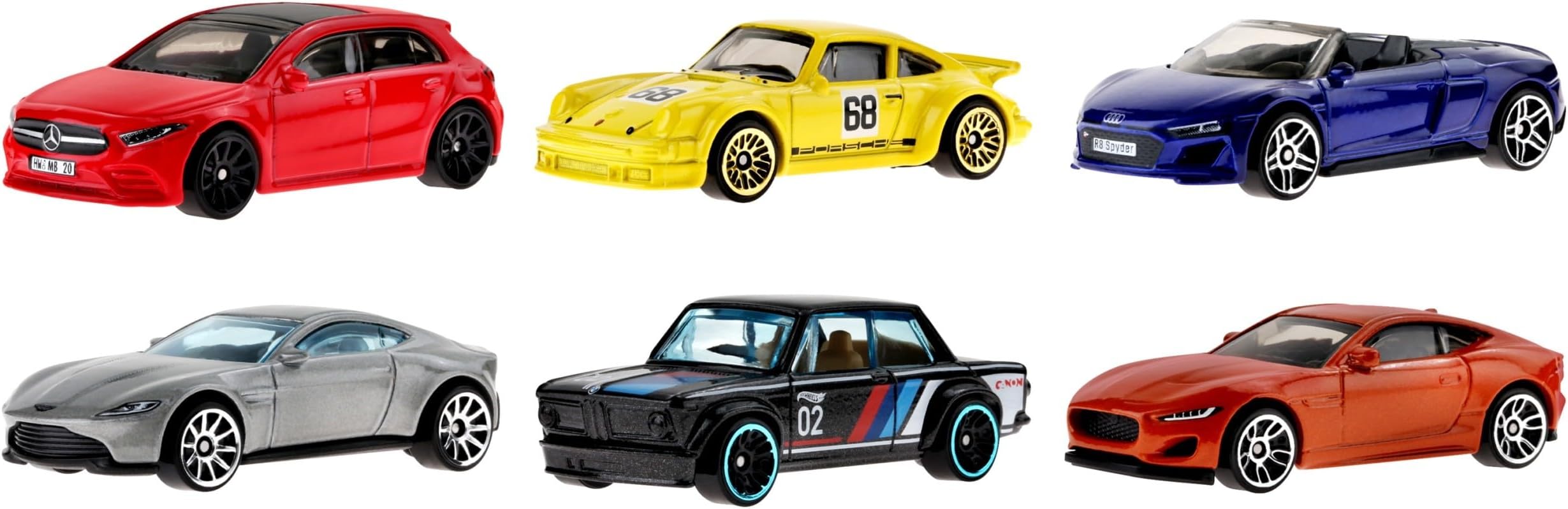 Hot Wheels HLK51 Assortment Set of 6 European Vehicles, Replica Famous Models with Functional Wheels, Collectable, Children's Toy, Ages 3 and Above