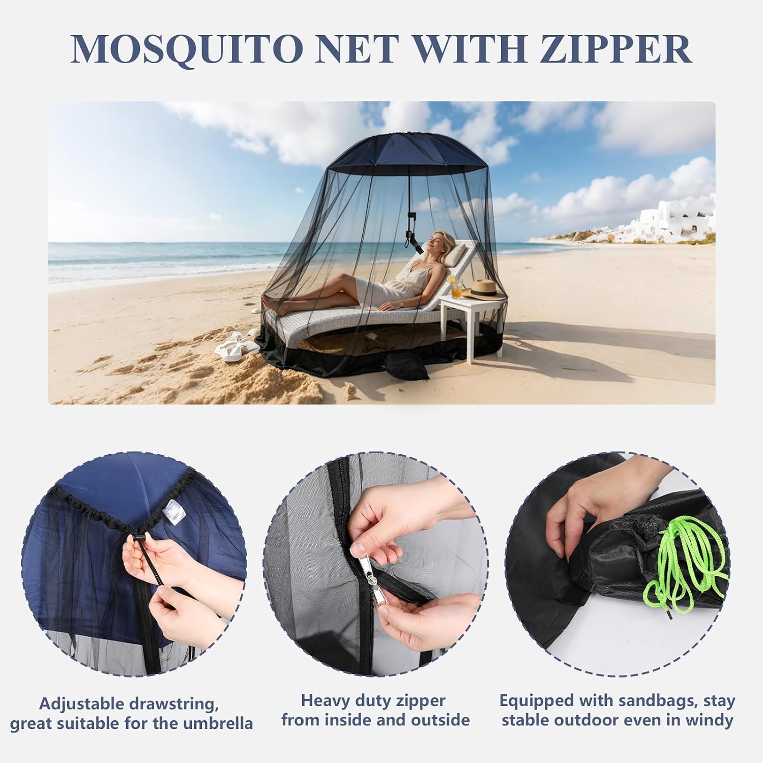 Personal Mosquito Net with 41.2" Umbrella for Chairs, Camping, Patio