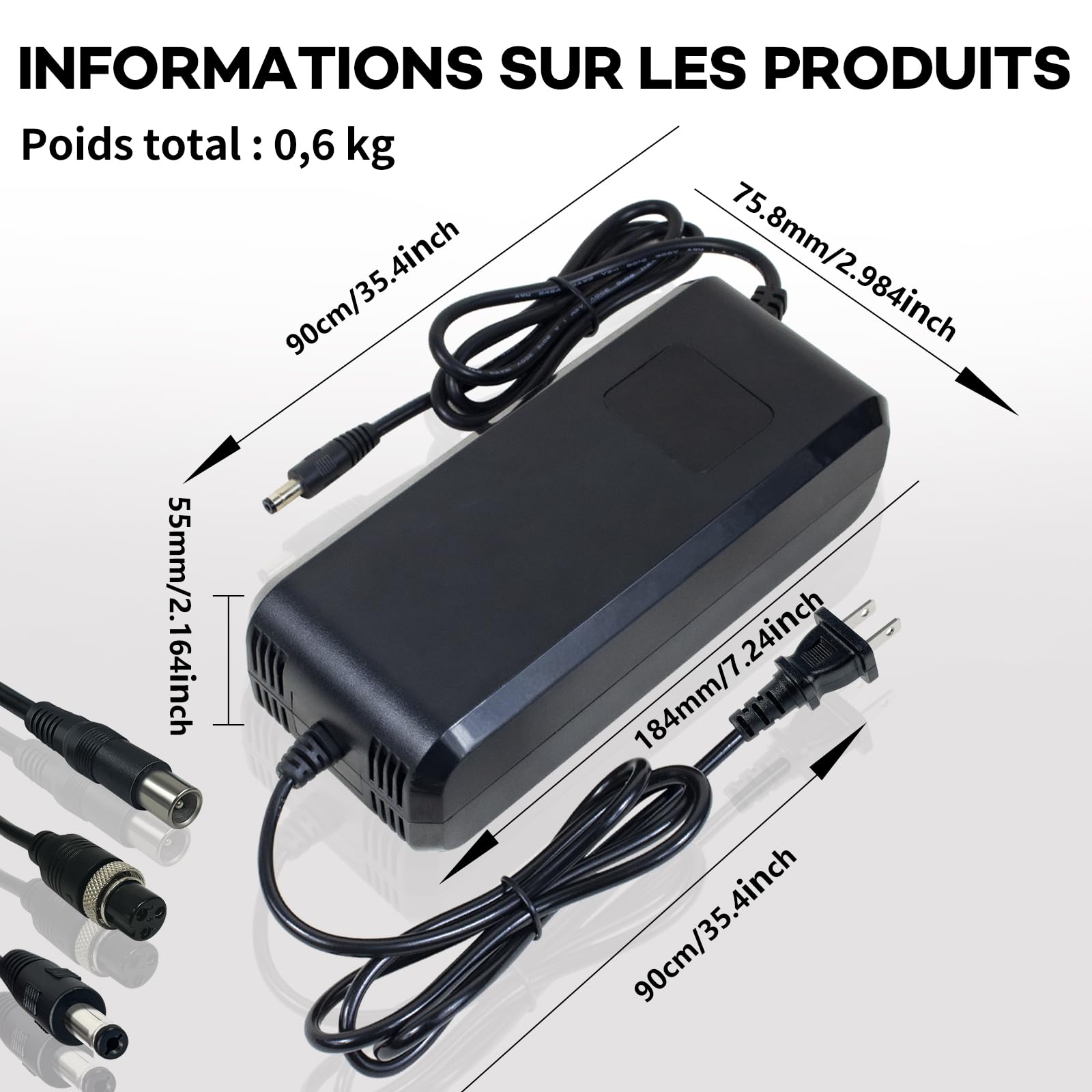 Caricabatteria al litio da 42 V 5 A per biciclette elettriche e scooter Caricabatteria rapido per batterie agli ioni di litio da 36 V con display ad alta definizione