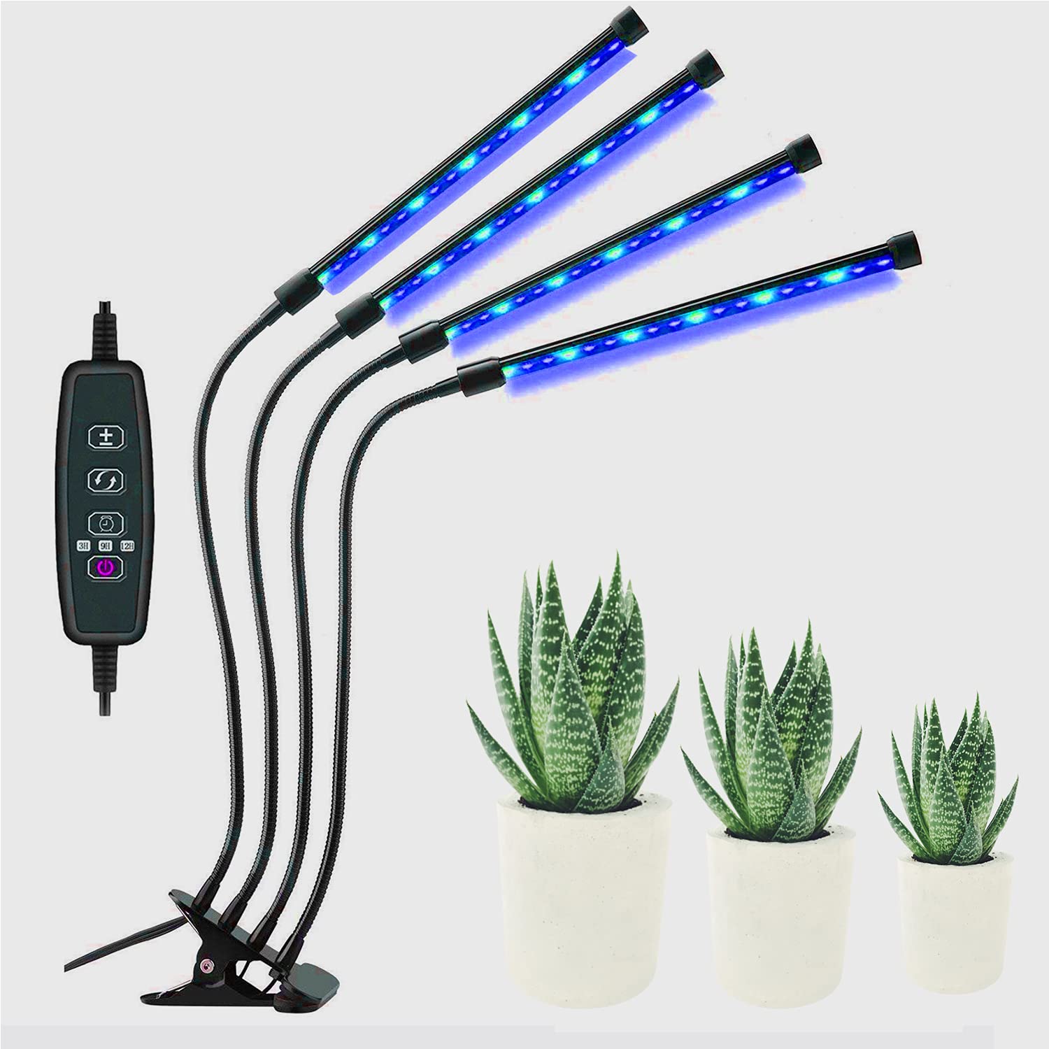 V&UUAE Official Store Grow Lights for Indoor Plants, Dual-Use 252 Red & Blue LED Clip On Plant Light with Full Spectrum, 9 Dimmable Brightness, 4/8/12H Timer, 3 Switch Modes, Gooseneck
