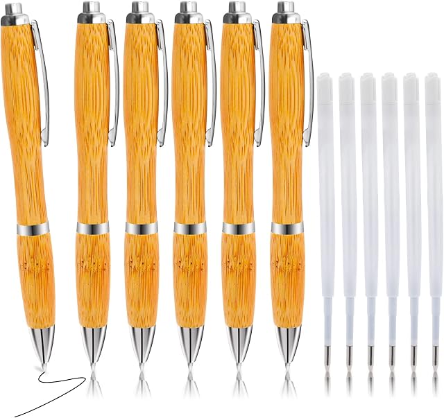 Cobee Retractable Bamboo Ballpoint Pen with Refills,1.0mm Natural Bamboo Pen Black Ink Ball point Pens Smooth Writing Journaling Pen School Office Supplies 6 PCS Pens+6 Pcs Refills