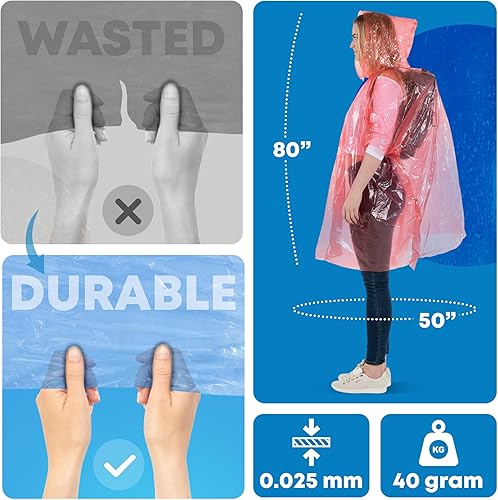 Miniatura 7 de Wealers Ponchos de lluvia para adultos y adolescentes, paquete desechable a granel, impermeable de emergencia, parques al aire libre, multicolor,
