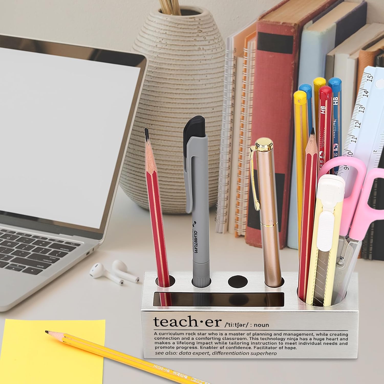Teacher Pen Holder, Motivational Desk Organizer Gift – Inspirational Quote, Back to School, Teacher Appreciation, Retirement Gift EDP99 image 4