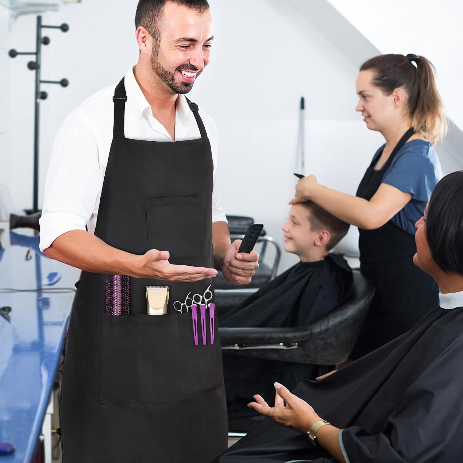 Noverlife Hair Stylist Apron with Large Pockets, Gardening Cooking Aprons Hairdresser Dog Grooming Apron for Kitchen Home - Image 7