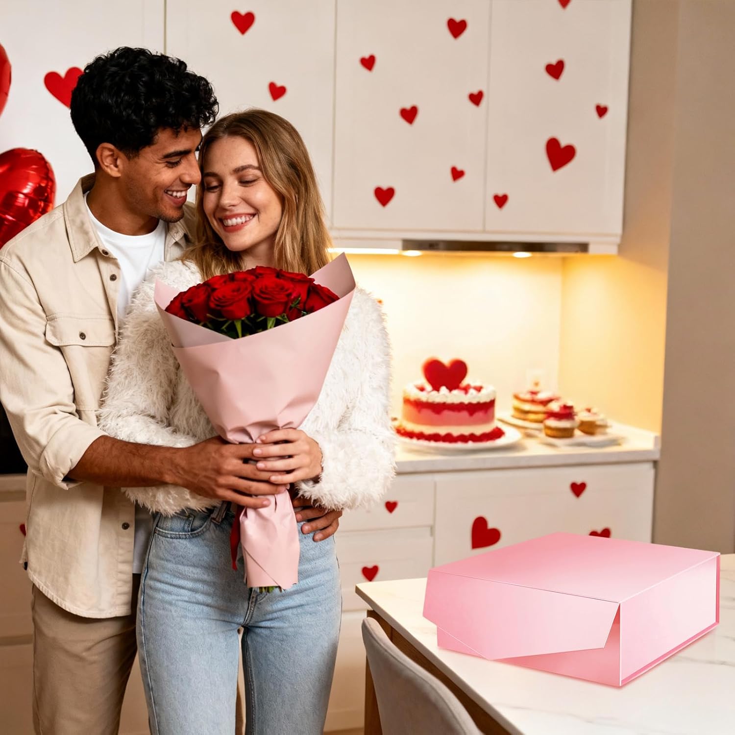 6 Gift Boxes with Lids for Valentines Day 9x9x3.4 Inches, Pink Bridesmaid Proposal Boxes with Magnetic Closure for All Occasion (Glossy Pink) - Image 3