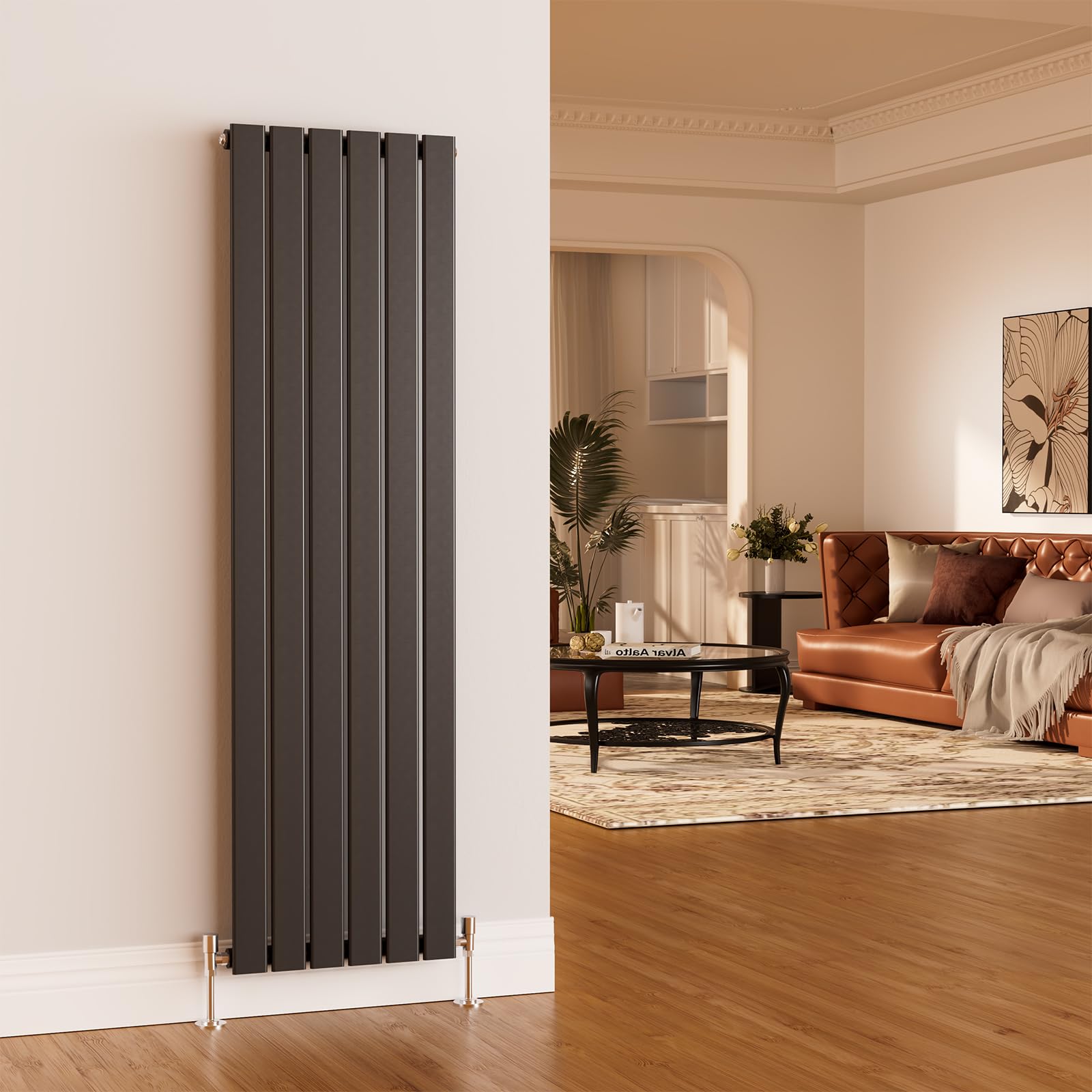 EMKE 1600 x 450 mm Radiator Cover Anthracite Vertical Radiator Tall Radiator Wall Mounted Modern Double Flat Panel Radiators Central Heating Radiator Bathroom Radiators for Bedroom Sitting Room