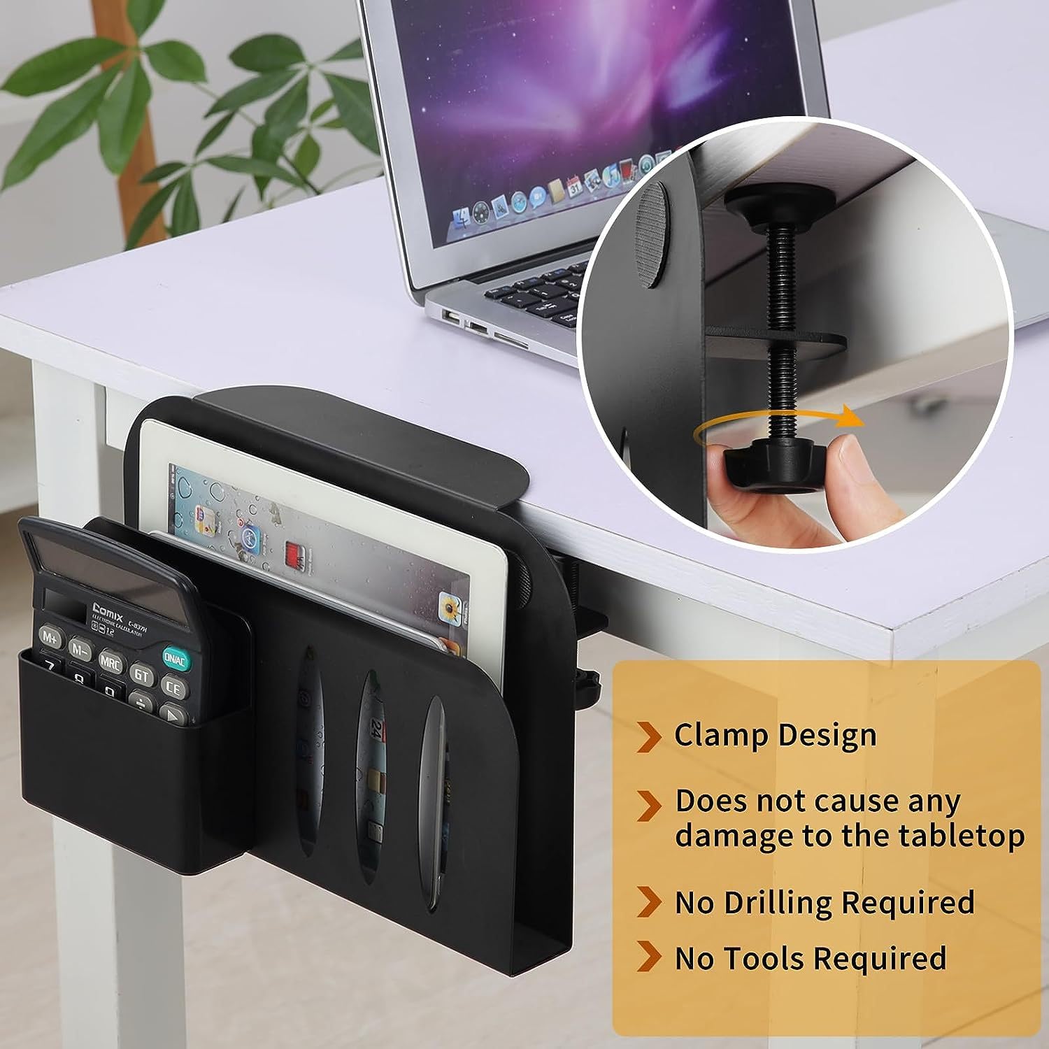 Seitlicher Schreibtisch-Organizer, Laptop-Halter Mit Magnetischem Stifthalter Und 2 Drahtklemmen, Rutschfester Und Kratzfester Metall-Schreibtisch-Organizer Unter Dem Schreibtisch