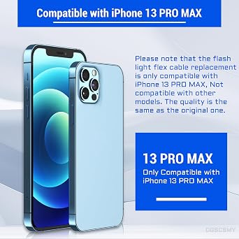 for iPhone 13 Pro Max Flash Light Replacement Connector Repair Flashlight Flex Cable OEM Flash Module Assembly with Complete Fix Tool Kit with Waterproof Sticker A2641 A2643 A2644 A2645 A2484