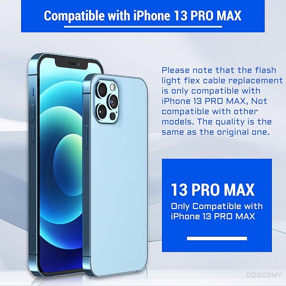 for iPhone 13 Pro Max Flash Light Replacement Connector Repair Flashlight Flex Cable OEM Flash Module Assembly with Complete Fix Tool Kit with Waterproof Sticker A2641 A2643 A2644 A2645 A2484