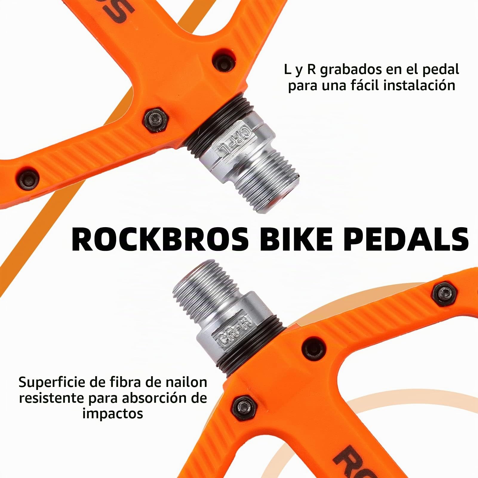 ROCKBROS Pedales Bicicleta, Pedales de Nylon para MTB BMX Bicicleta Carretera, Plataforma Grande Antideslizantes Ligeros, 9/16 Pulgadas