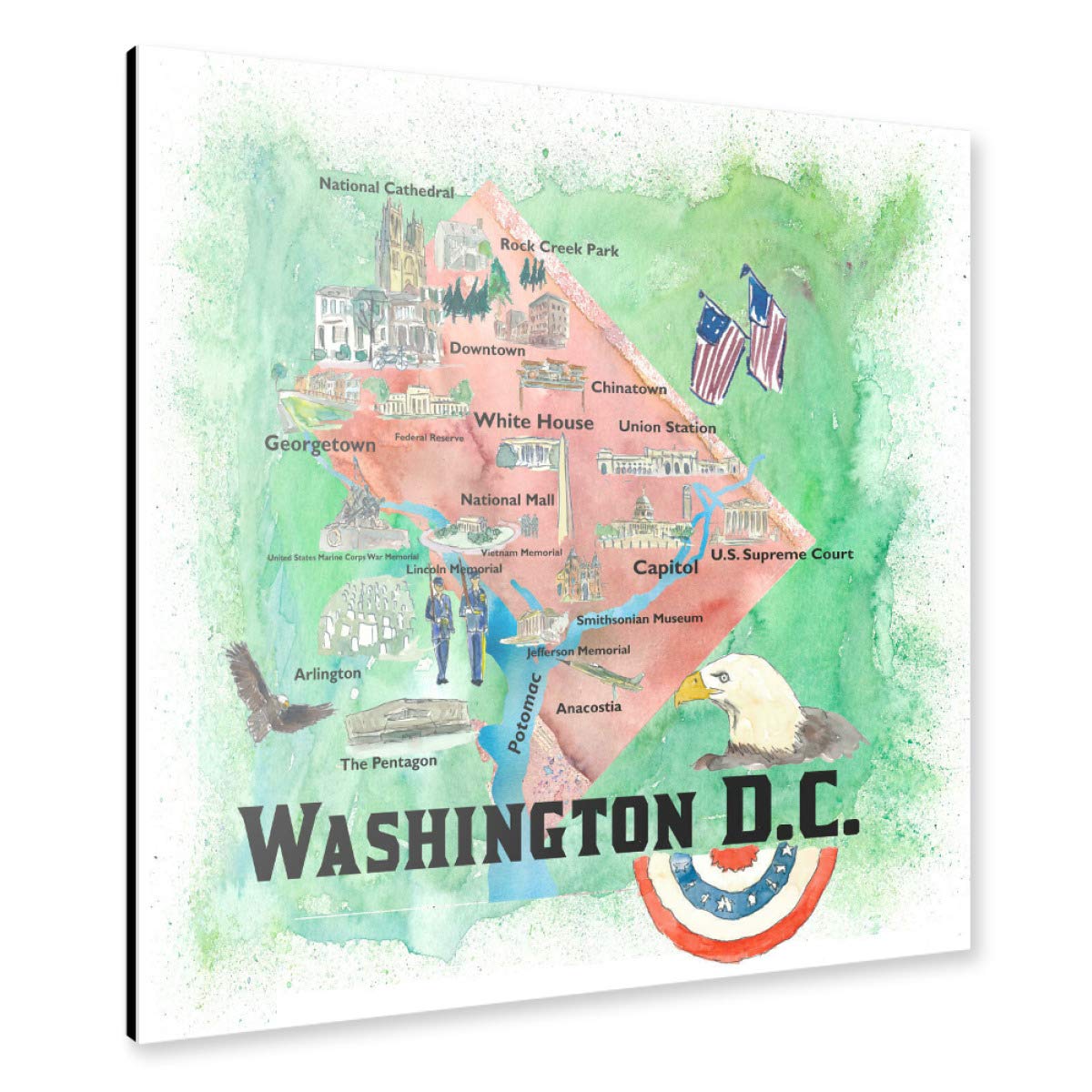 artboxONE Alu-Print 60x60 cm Washington DC Illustrierte Karte von Künstler artshop77