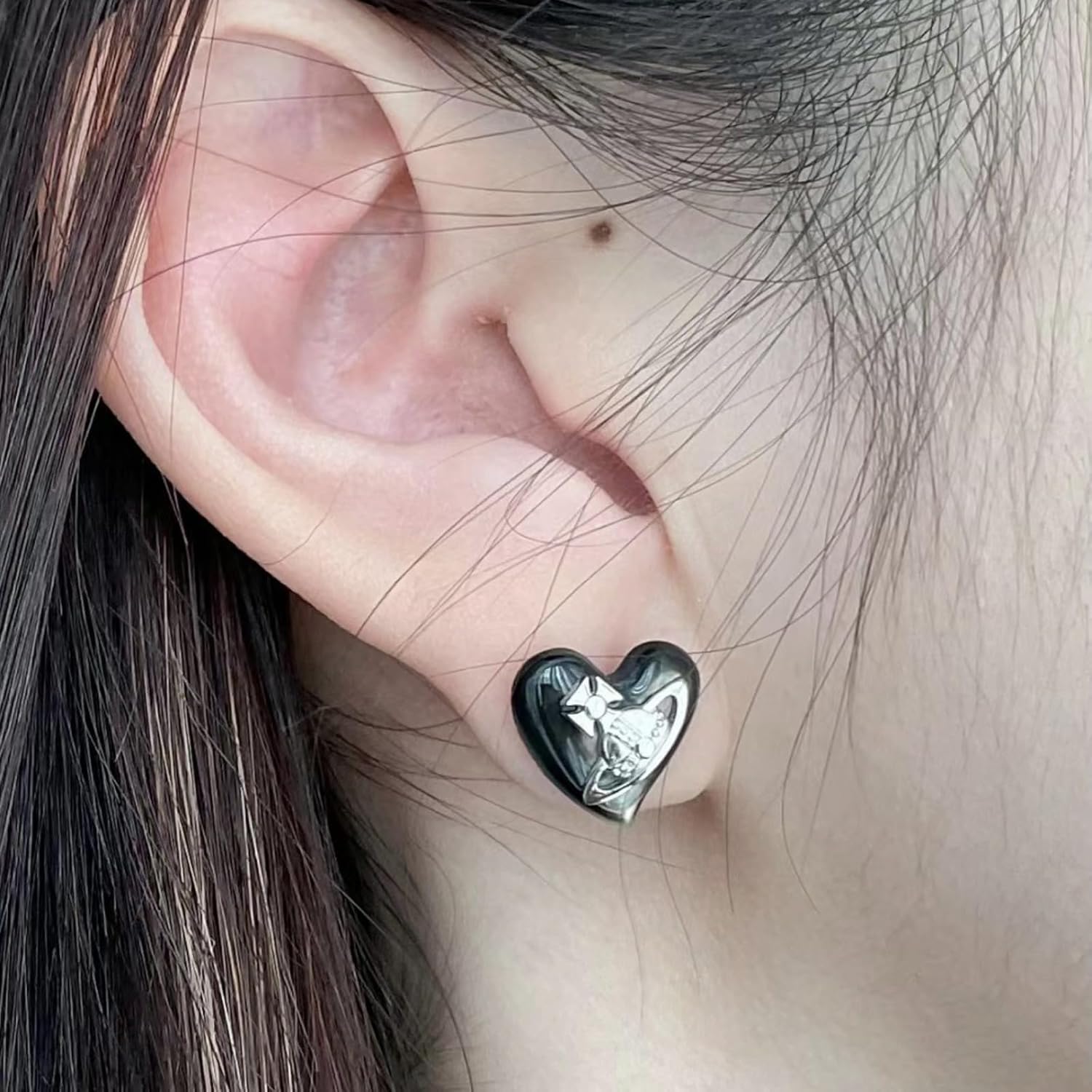 Natural Asymmetric Saturn Earrings – Electroplated Star & Heart Design, Fresh Sweet Style for Commute & Dates | Versatile Everyday Jewelry