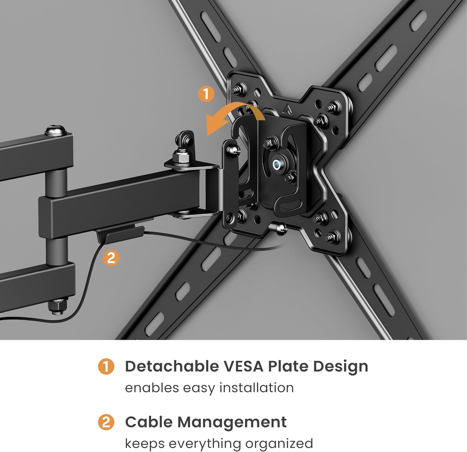 PL-443 Landscape to Portrait Vertical Rotation Full Motion TV Monitor Wall Mount Bracket Articulating Arms Swivel Tilt for Most 13" to 55" Flat Screen TV | Max VESA 400x400mm Up to 44lbs