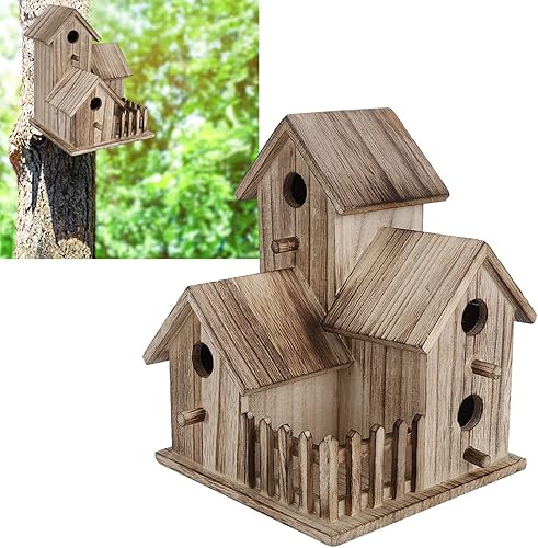 Miniatura 9 de Fydun Casa de madera para pájaros, pequeña caja de pájaros para jardín, casa de pájaros, suministros para mascotas, decoración para hombres y mujeres