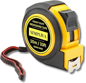 33ft 10m Heavy Duty Tape Measure - 1 Inch Wide - Stainless Steel Measuring Tape 10 Meter - Retractable Measurement Tape 33 Feet - Imperial and Metric Tape Measure with Metal Belt Clip (33FT)