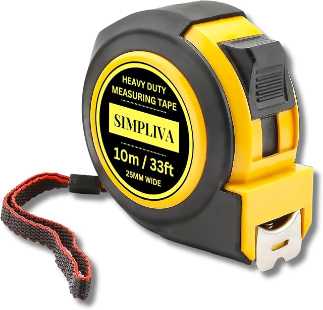 33ft 10m Heavy Duty Tape Measure - 1 Inch Wide - Stainless Steel Measuring Tape 10 Meter - Retractable Measurement Tape 33 Feet - Imperial and Metric Tape Measure with Metal Belt Clip (33FT)