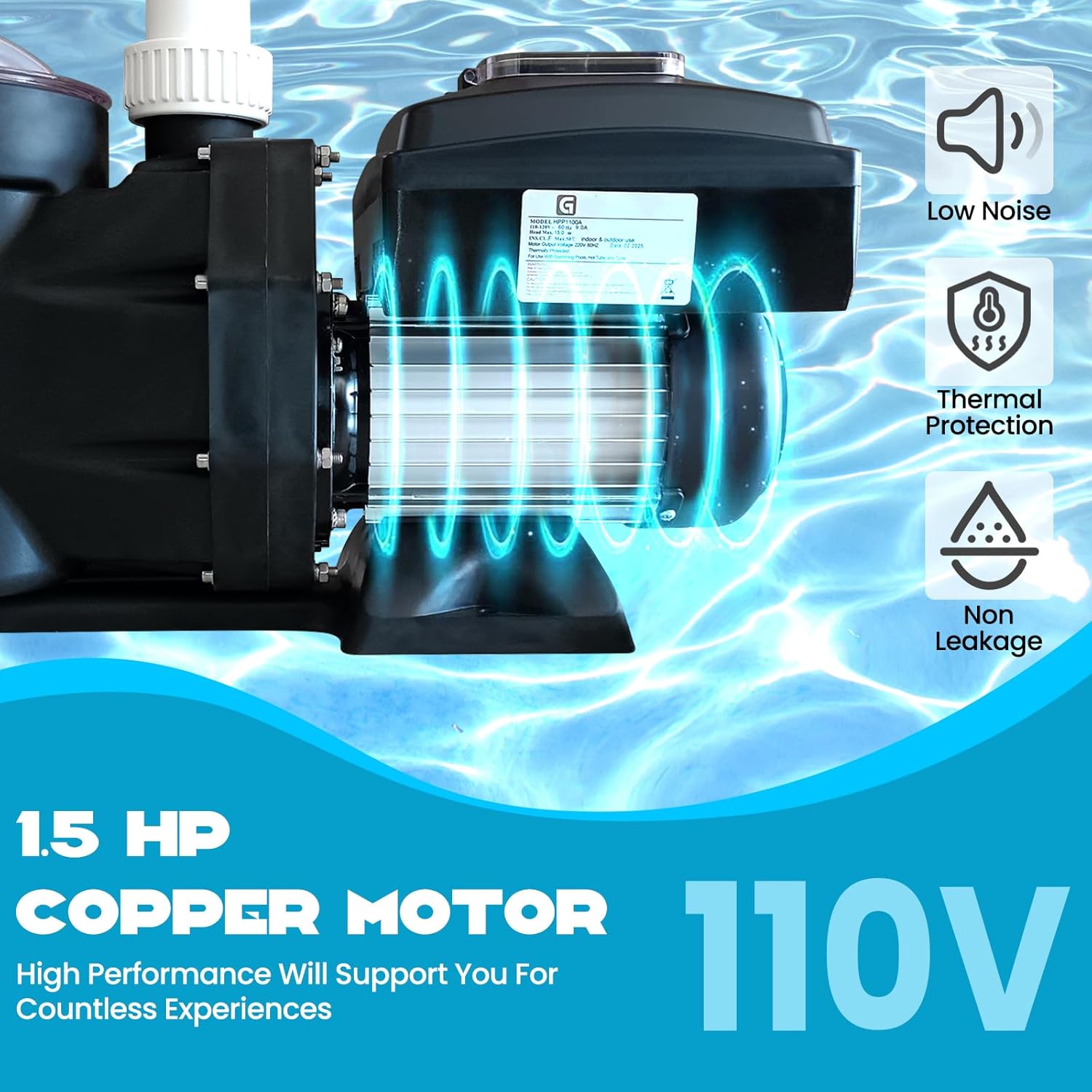 1.5HP Above/In Ground Pool Pump, 3000-9000 GPH Variable Speed, 110V Self Priming Swimming Pool Pump, 1100W Powerful Copper Motor Self Priming Silent Operation, with Control Screen