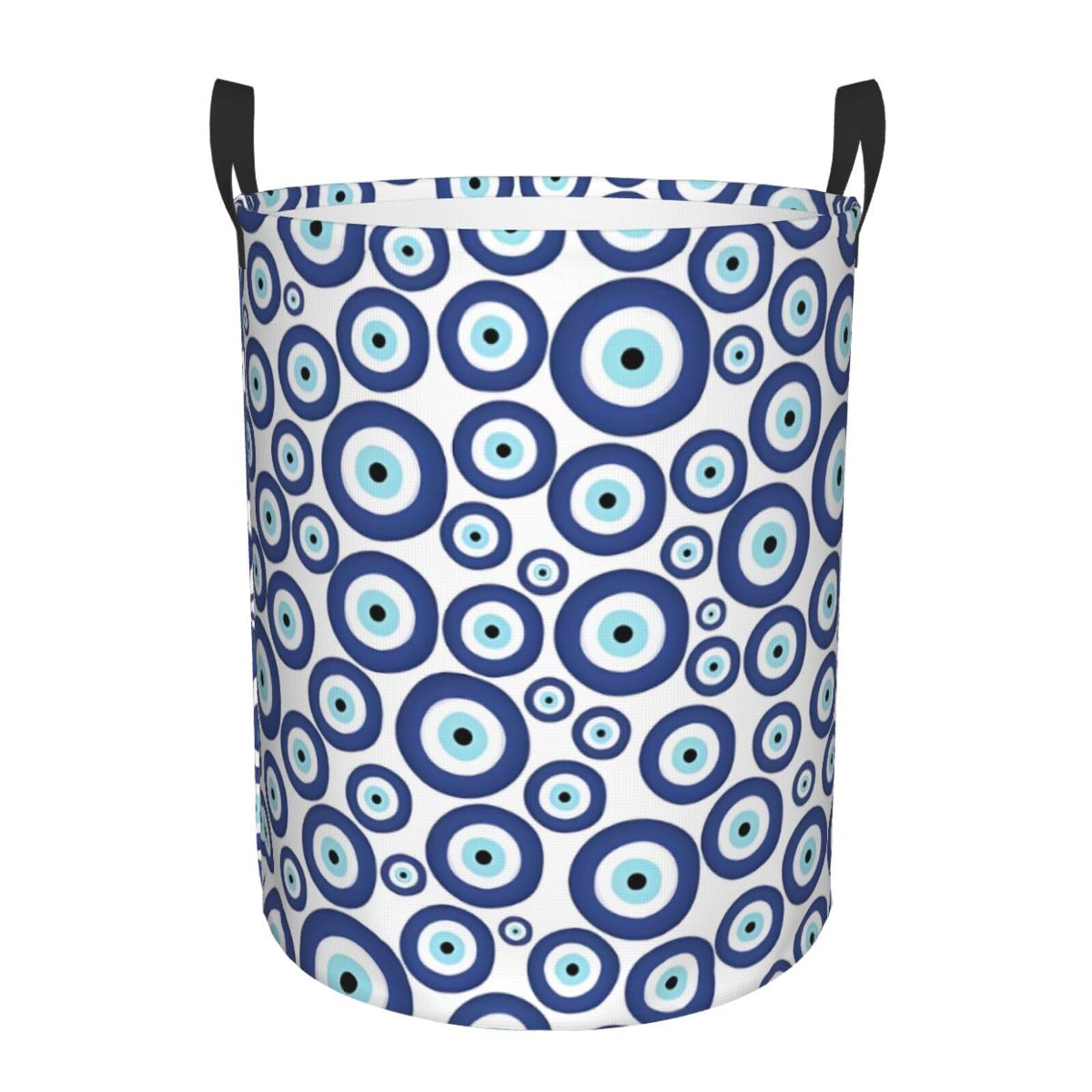 S Collapsible Evil eyes Print Circular Hamper Round